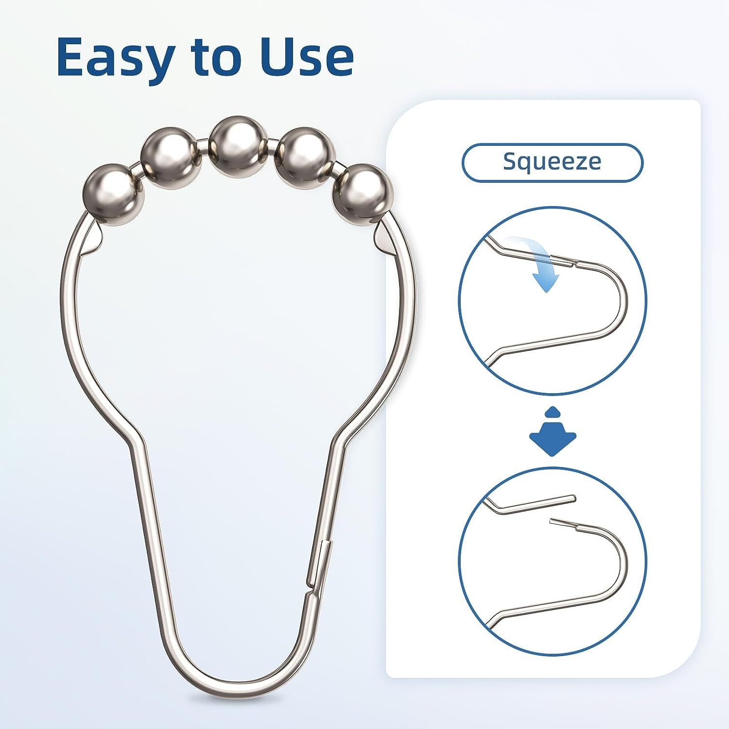 Shower Curtain Hooks Rings, Rust-Resistant Metal Shower Curtain Hooks for Bathroom Shower Rods Shower Hooks Shower Rings for Curtain - Set of 12, Nickel