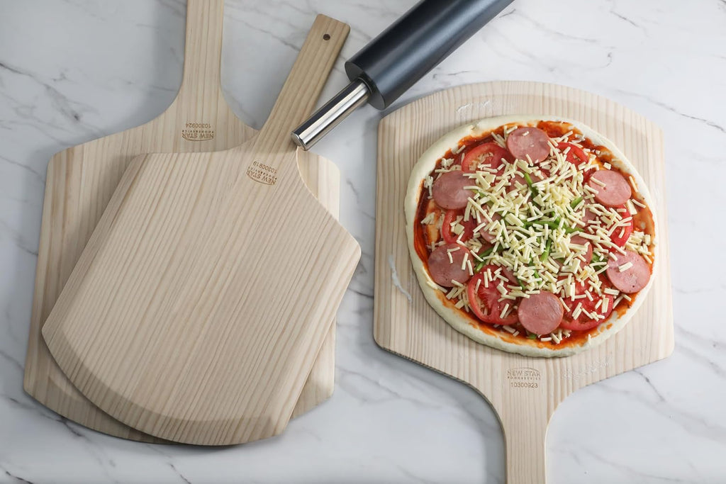 50295 Restaurant-Grade Wooden Pizza Peel, 16" L X 14" W Plate, with 8" L Wooden Handle, 24" Overall Length