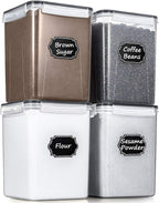 Flour Storage Containers 5.2L, 4 PCS Food Storage Containers, Black