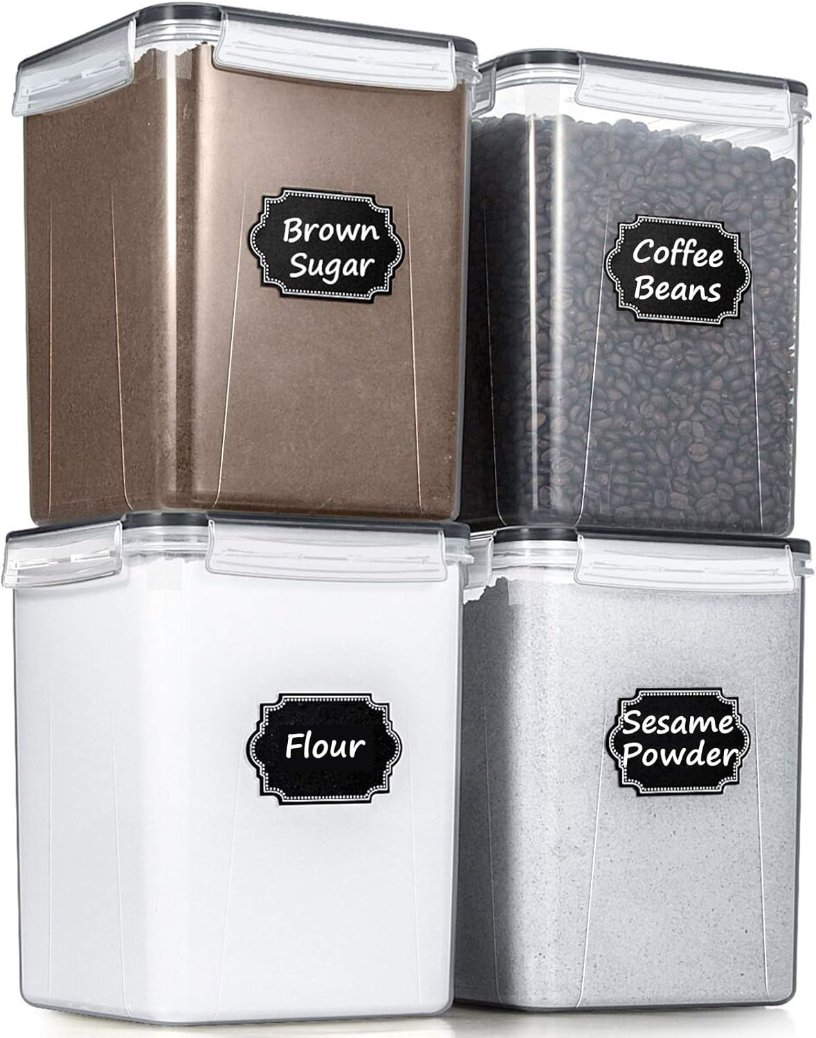 Flour Storage Containers 5.2L, 4 PCS Food Storage Containers, Black