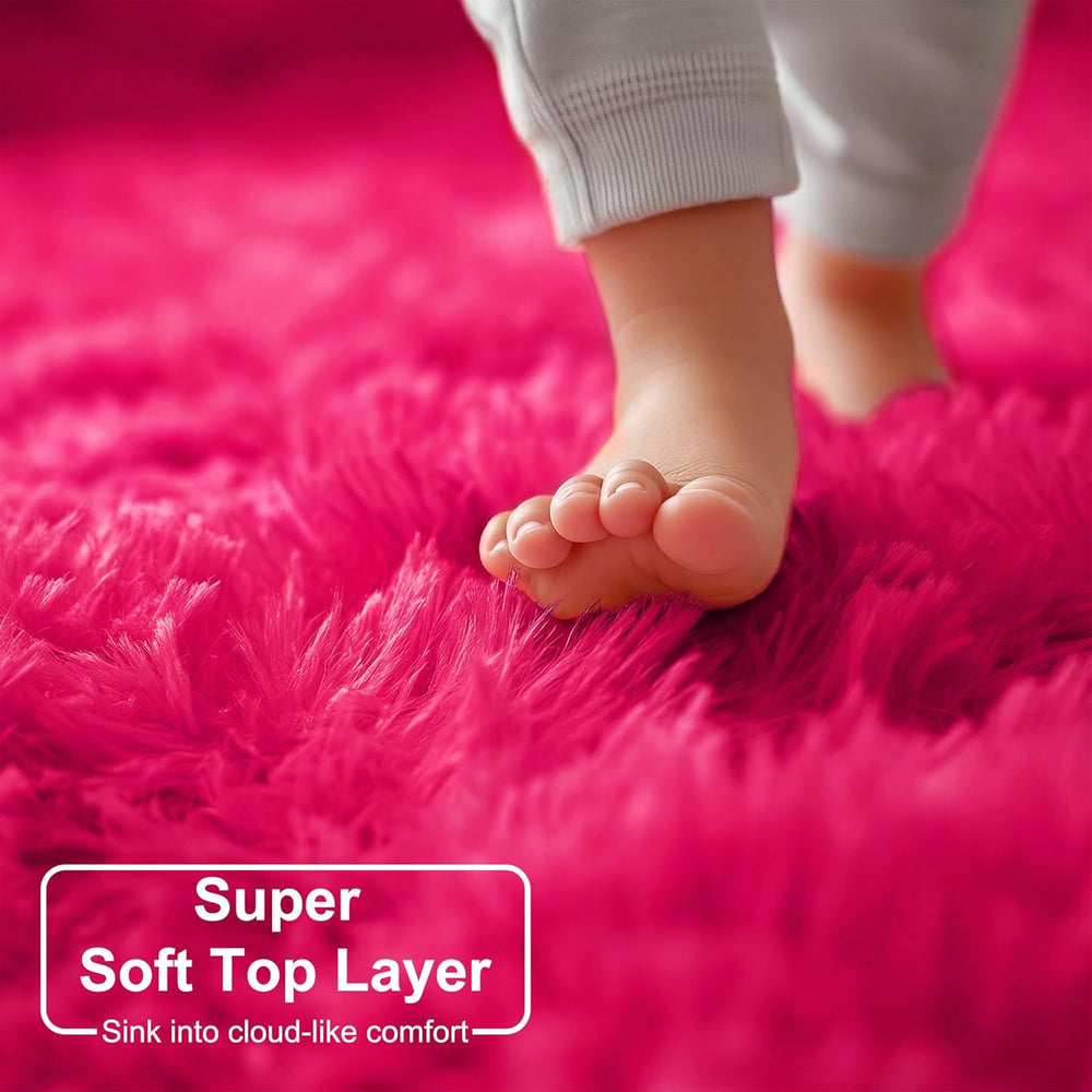 Hot Pink Plush round Circle Rug 5Ft for Girls Bedroom Playroom