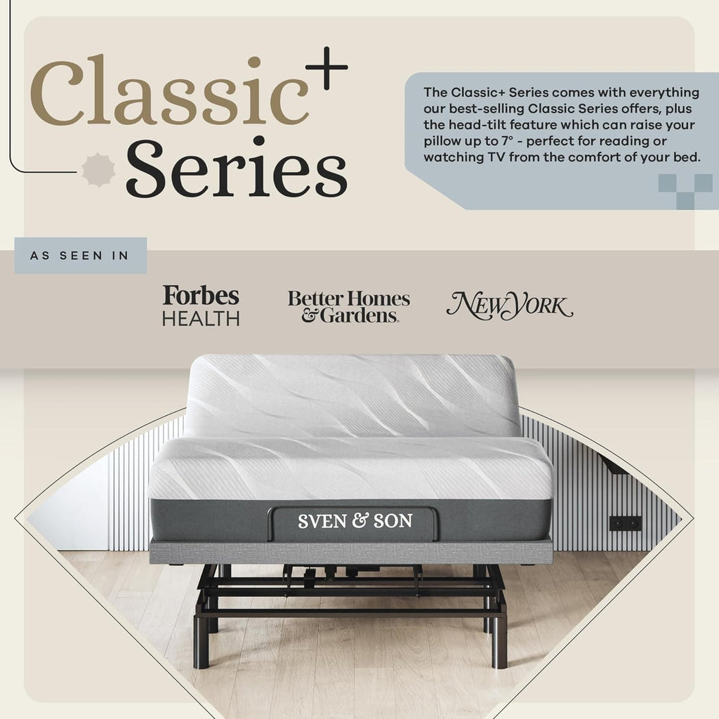 Sven & Son Harmony Adjustable Bed Base, Head and Foot Lift, Massage, Under-Bed Lights, USB, Gel Memory, Zero Gravity Smart Frame - Queen + 10 Inch Memory Foam Matt (Firm)