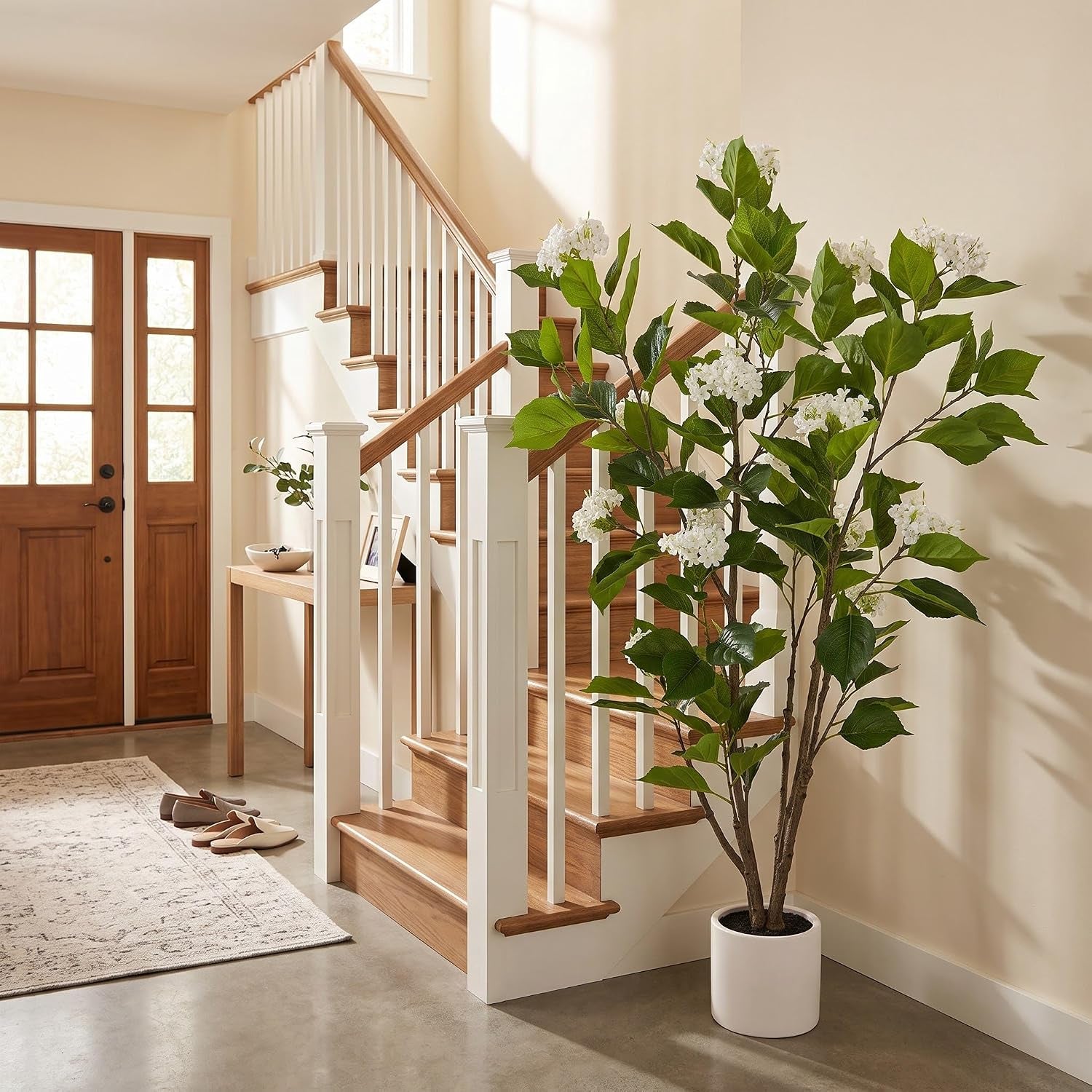 5FT Artificial Hydrangea Tree with White Flowers & Decorative Planter