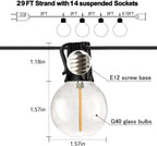 29FT Outdoor String Lights, G40 Globe LED Dimmable Patio Lights