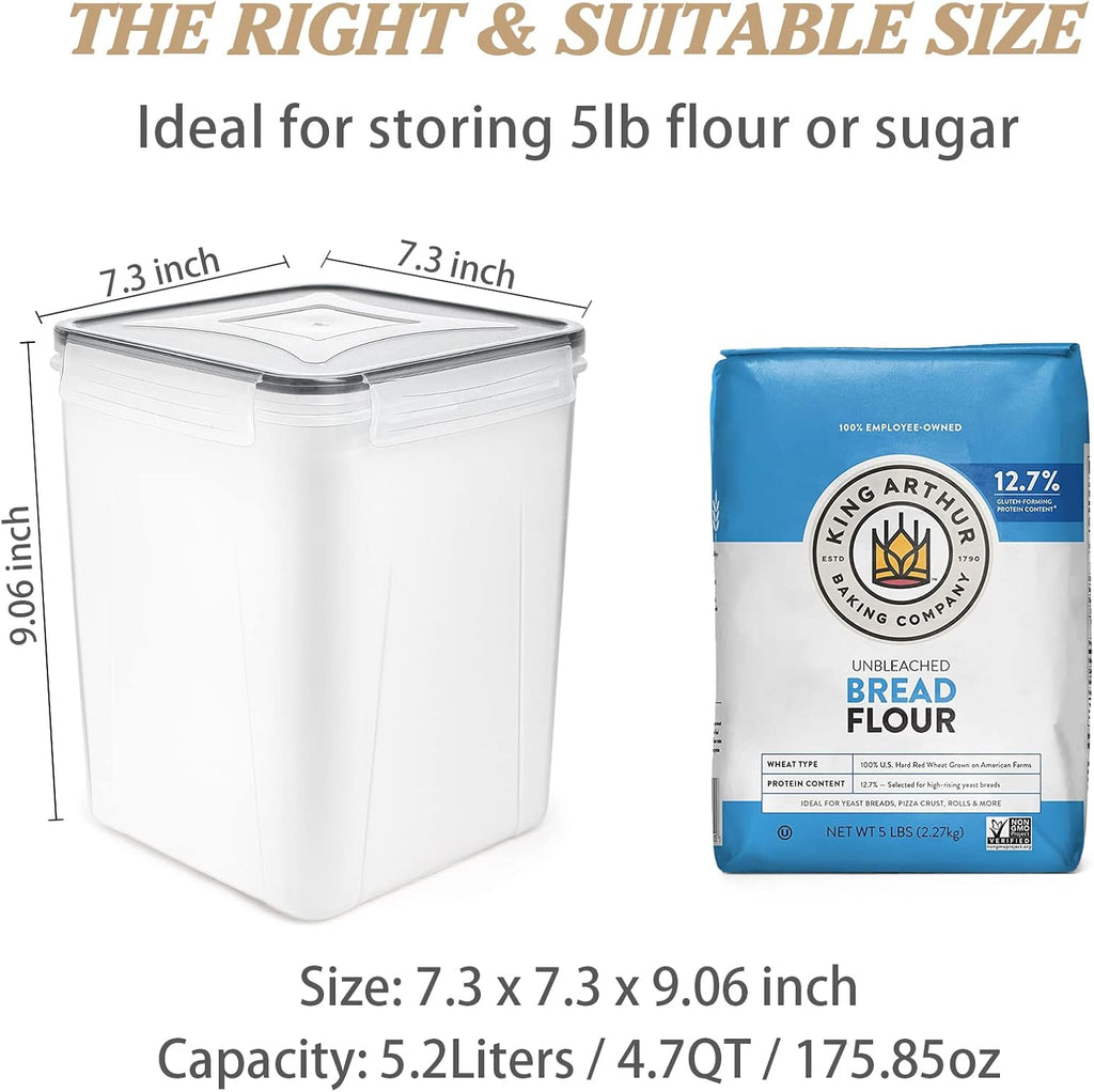 Flour Storage Containers 5.2L, 4 PCS Food Storage Containers, Black