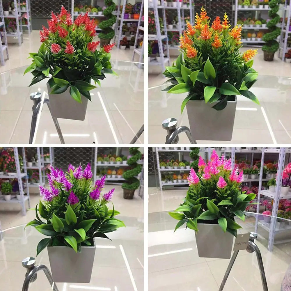 New Artificial Potted Plant with Pot Bonsai Faux Silk Flower Indoor Outdoor Home Garden Office Decoration Plants Ornements