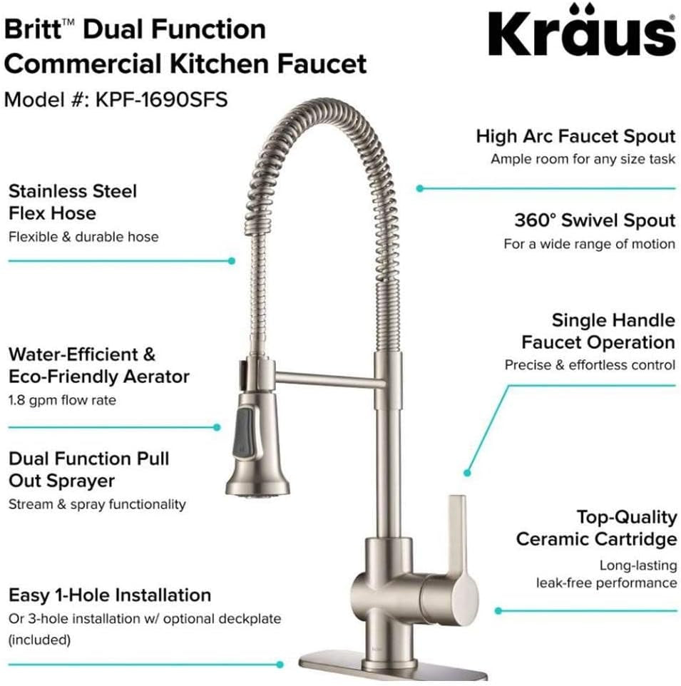 KRAUS Spot Free Stainless Steel Pre-Rinse Kitchen Faucet KPF-1690SFS