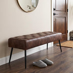 Button-Tufted Ottoman Bench, Upholstered Bedroom Benches Footrest Stool Dining Bench Leather Accent Bench for Entryway Dining Room Living Room Bedroom End of Bed, Dark Brown