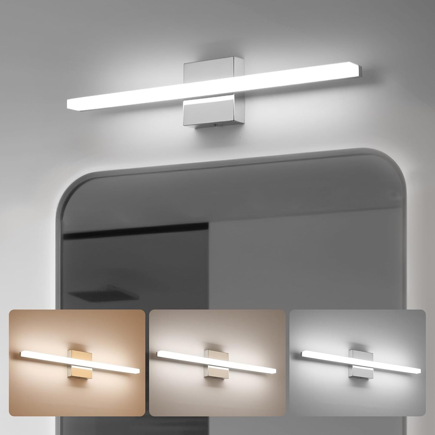 Modern Bathroom Vanity Light Fixtures, Chrome Wall Lamp above Mirror
