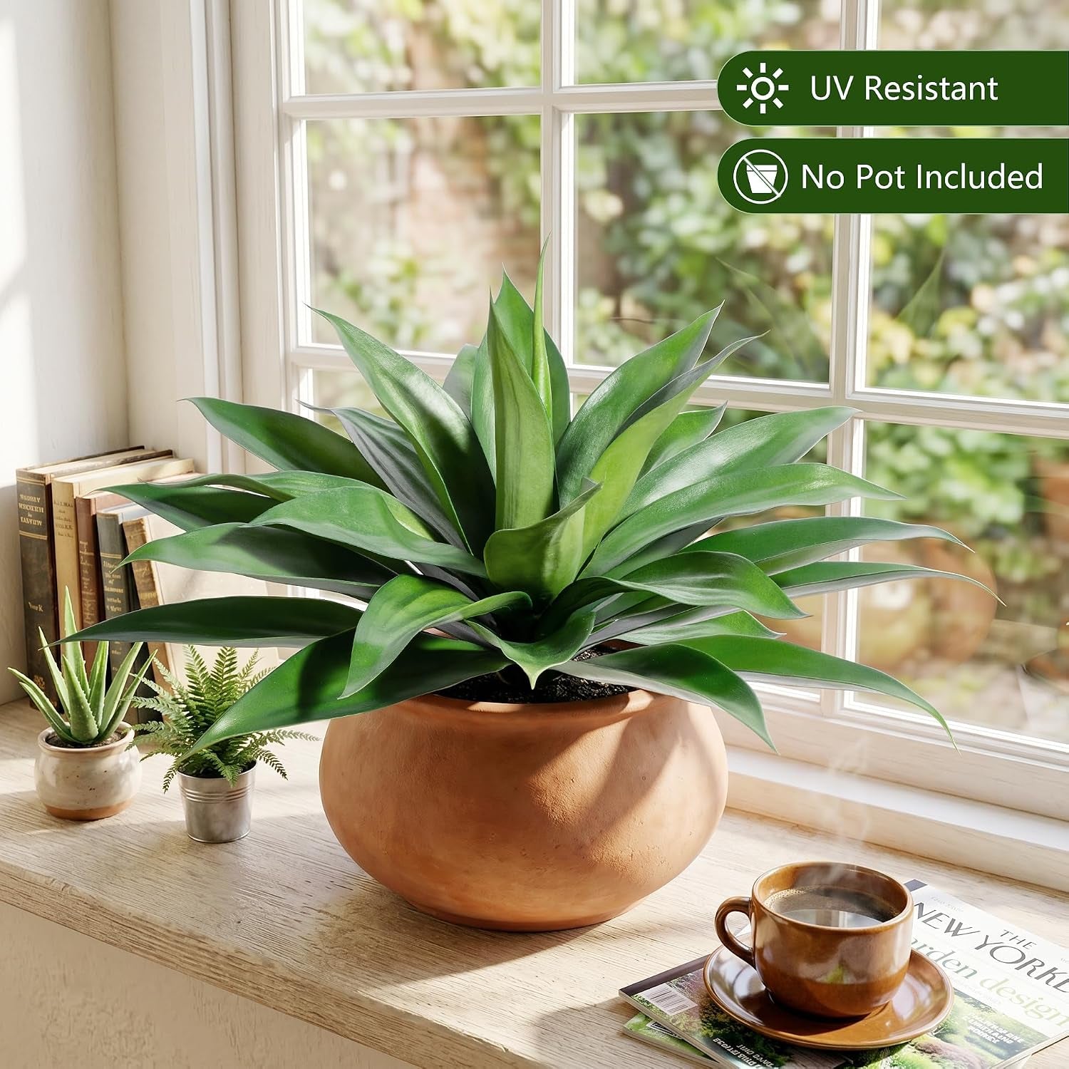 28 Inch Artificial Agave Plants Outdoor Set of 2, Large Faux Succulent Plants for Indoor Home Decor, Realistic Fake Agave Greenery for Patio Porch Garden, UV Resistant Plants without Pot