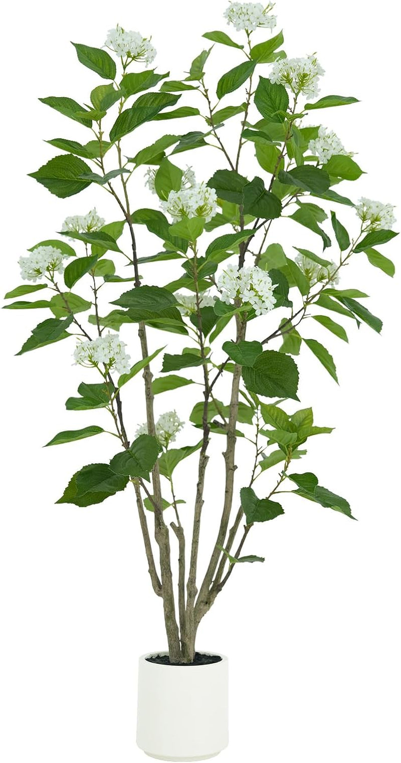 5FT Artificial Hydrangea Tree with White Flowers & Decorative Planter
