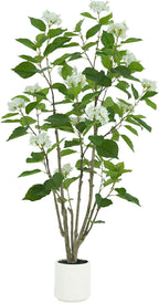 5FT Artificial Hydrangea Tree with White Flowers & Decorative Planter