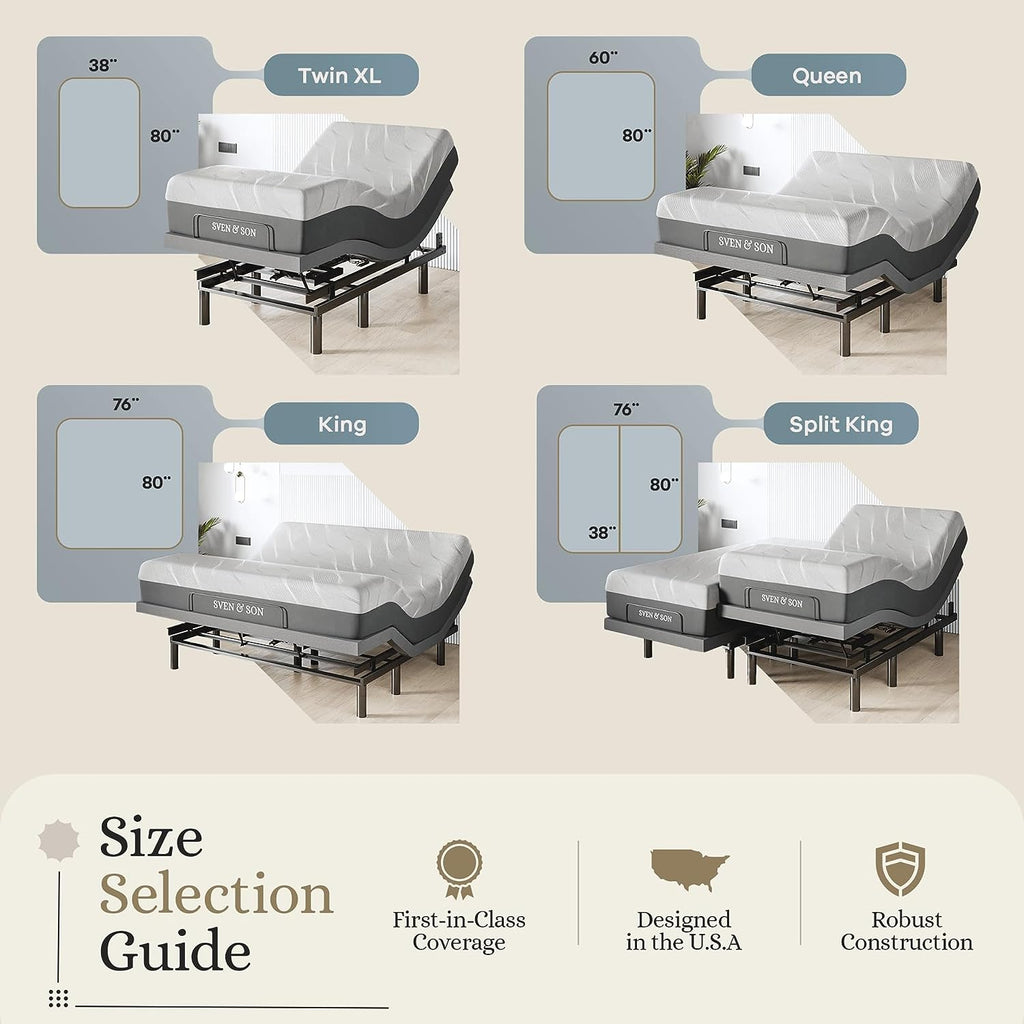 Sven & Son Harmony Adjustable Bed Base, Head and Foot Lift, Massage, Under-Bed Lights, USB, Gel Memory, Zero Gravity Smart Frame - Queen + 10 Inch Memory Foam Matt (Firm)