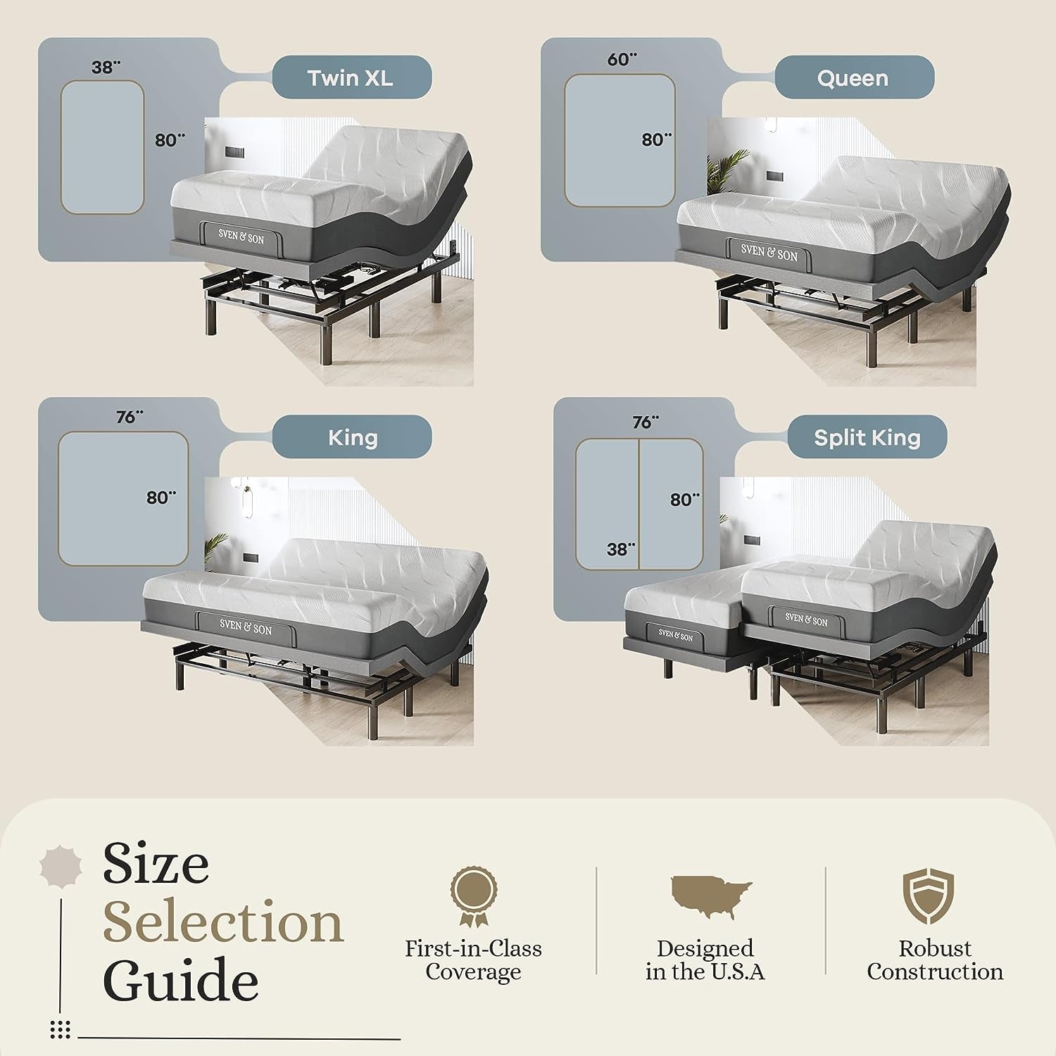 Sven & Son Harmony Adjustable Bed Base, Head and Foot Lift, Massage, Under-Bed Lights, USB, Gel Memory, Zero Gravity Smart Frame - Queen + 10 Inch Memory Foam Matt (Firm)