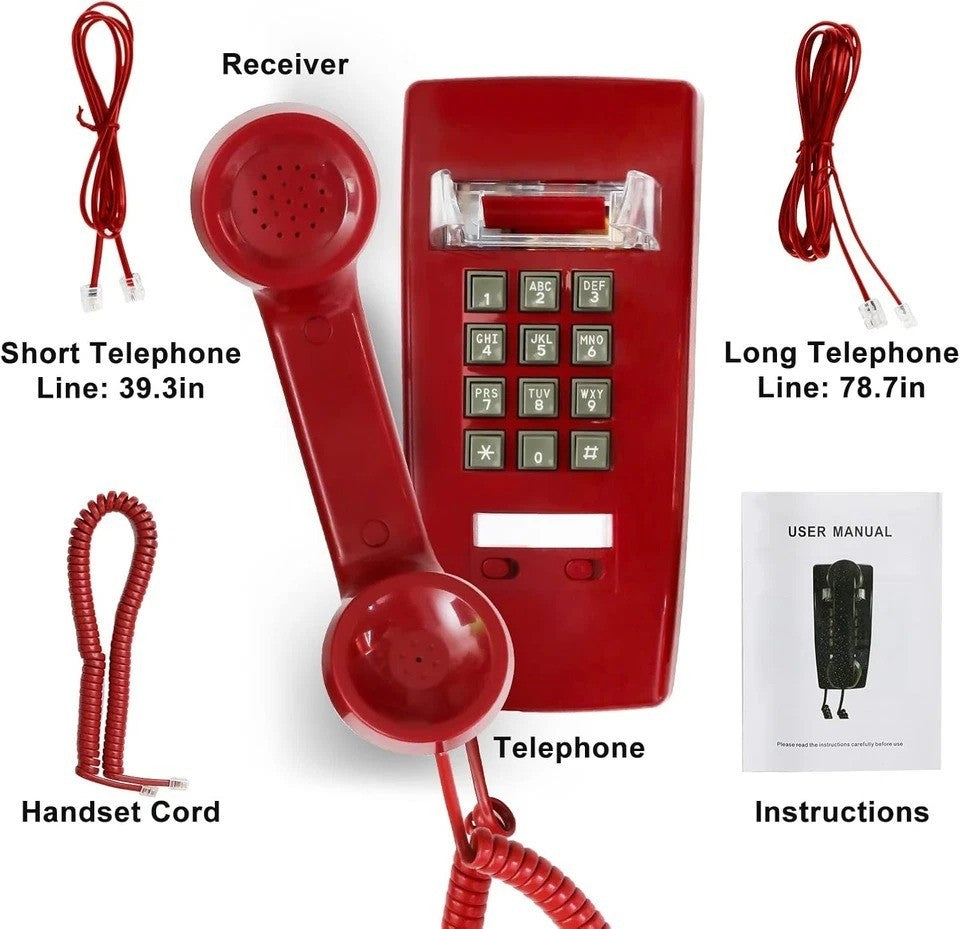 Teléfono retro de montaje en pared con timbre mecánico fuerte teléfonos vintage rojo
