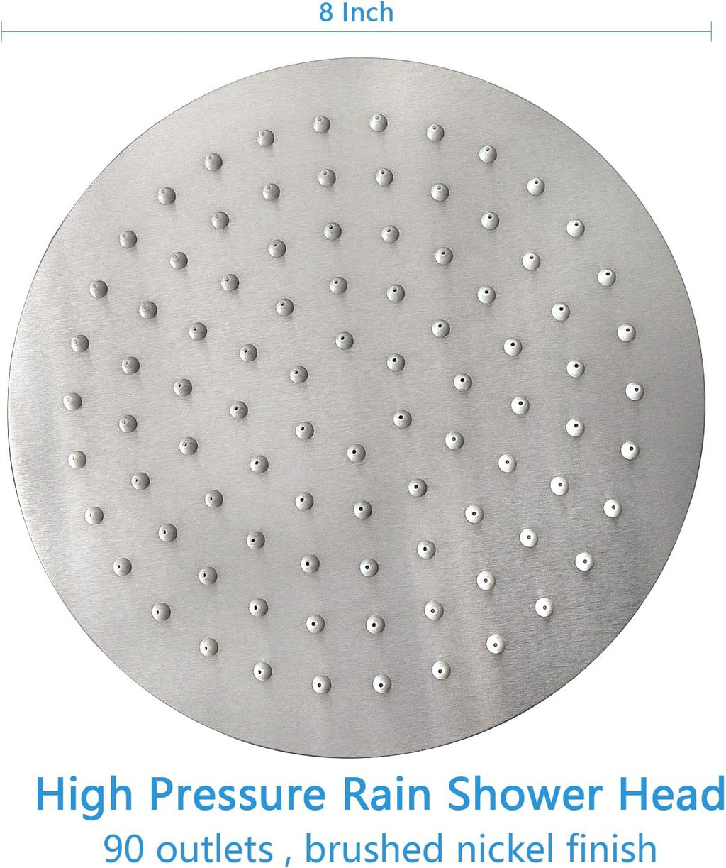 Rain Shower Head, Ultra-Thin Design-Pressure Boosting, Awesome Some Experience, High Flow Stainless Steel Rainfall Head (8 Inch,Brushed Nickel)