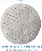 Rain Shower Head, Ultra-Thin Design-Pressure Boosting, Awesome Some Experience, High Flow Stainless Steel Rainfall Head (8 Inch,Brushed Nickel)