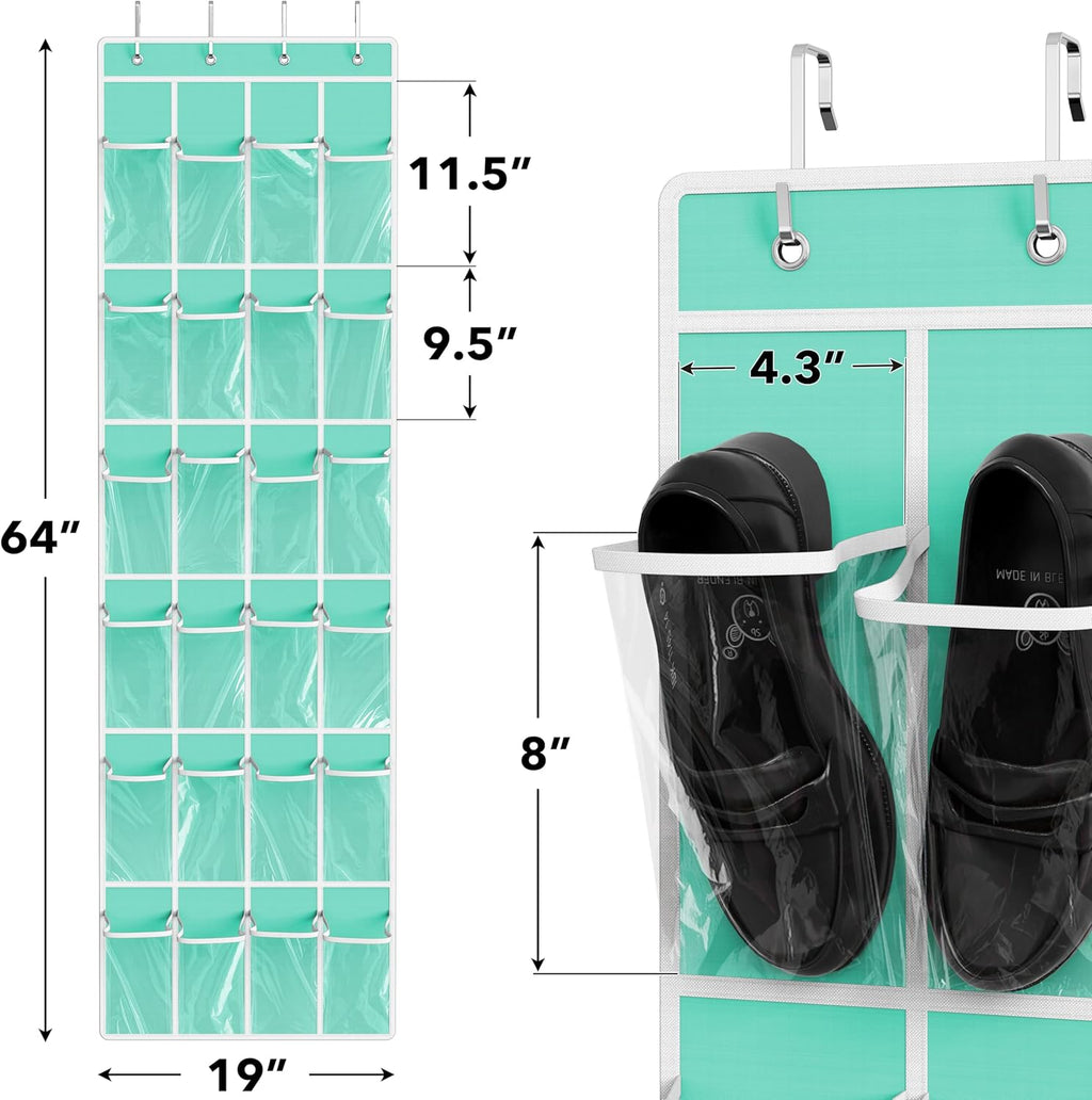 24 Pockets Clear over the Door Shoe Organizer, Turquoise