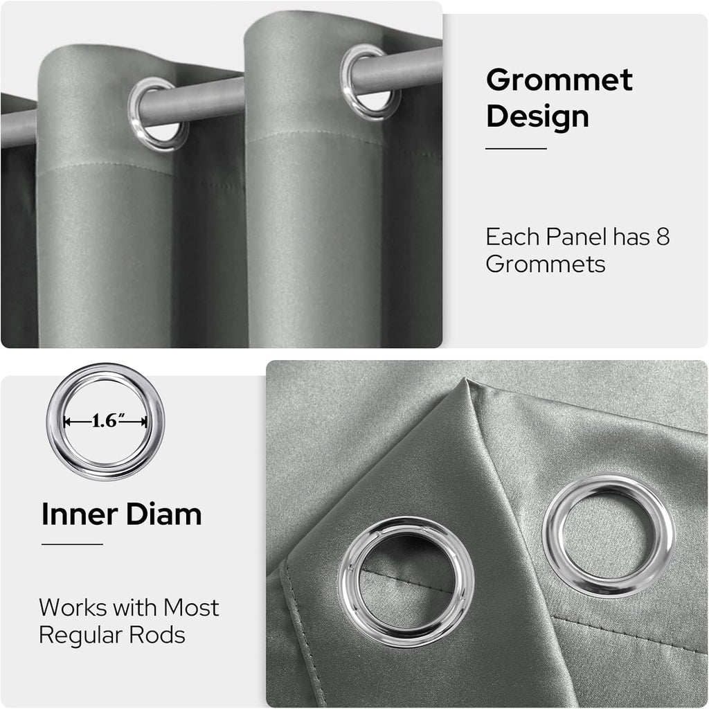 Faux Silk Silver Grey Blackout Curtains 52W X 96L 2 Panels
