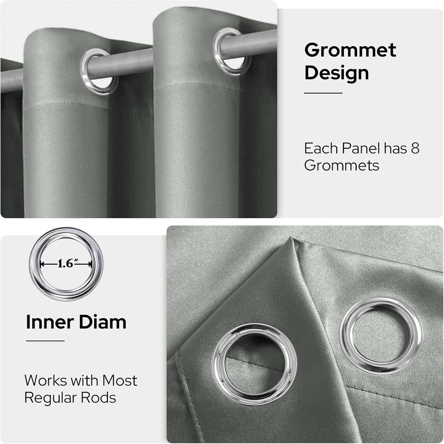 Faux Silk Silver Grey Blackout Curtains 52W X 96L 2 Panels