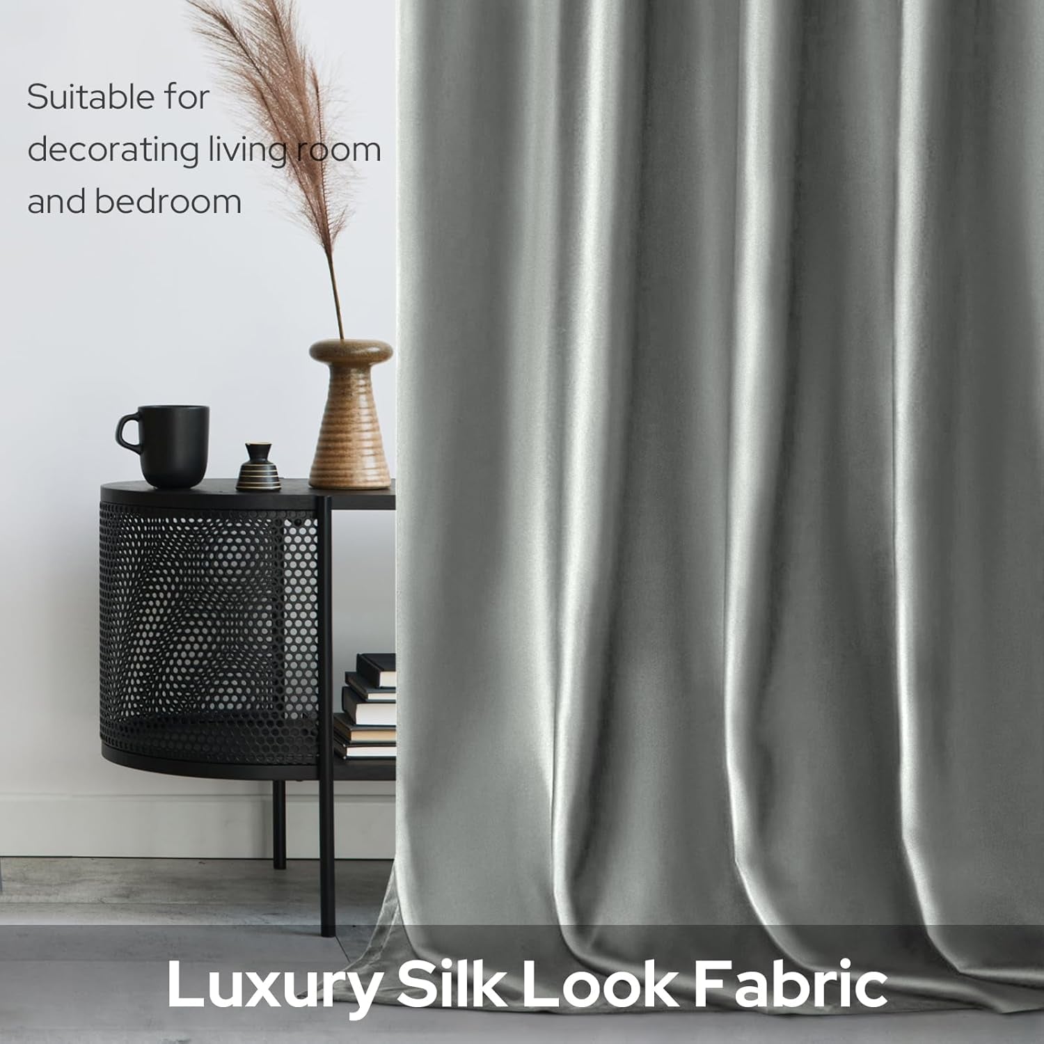 Faux Silk Silver Grey Blackout Curtains 52W X 96L 2 Panels