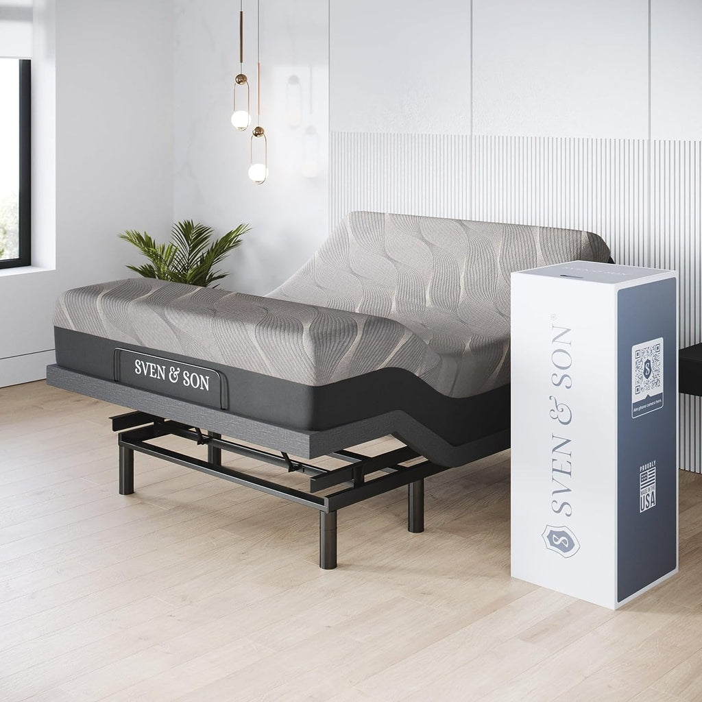 Sven & Son Harmony Adjustable Bed Base, Head and Foot Lift, Massage, Under-Bed Lights, USB, Gel Memory, Zero Gravity Smart Frame - Queen + 10 Inch Memory Foam Matt (Firm)