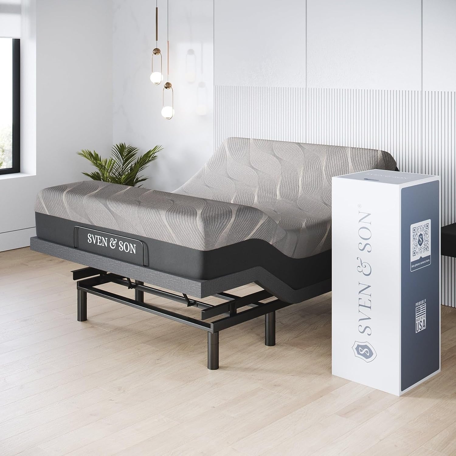 Sven & Son Harmony Adjustable Bed Base, Head and Foot Lift, Massage, Under-Bed Lights, USB, Gel Memory, Zero Gravity Smart Frame - Queen + 10 Inch Memory Foam Matt (Firm)