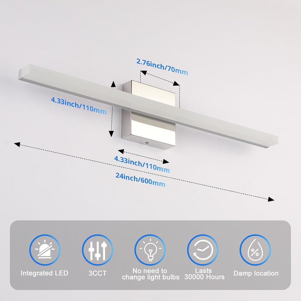 Modern Bathroom Vanity Light Fixtures, Chrome Wall Lamp above Mirror