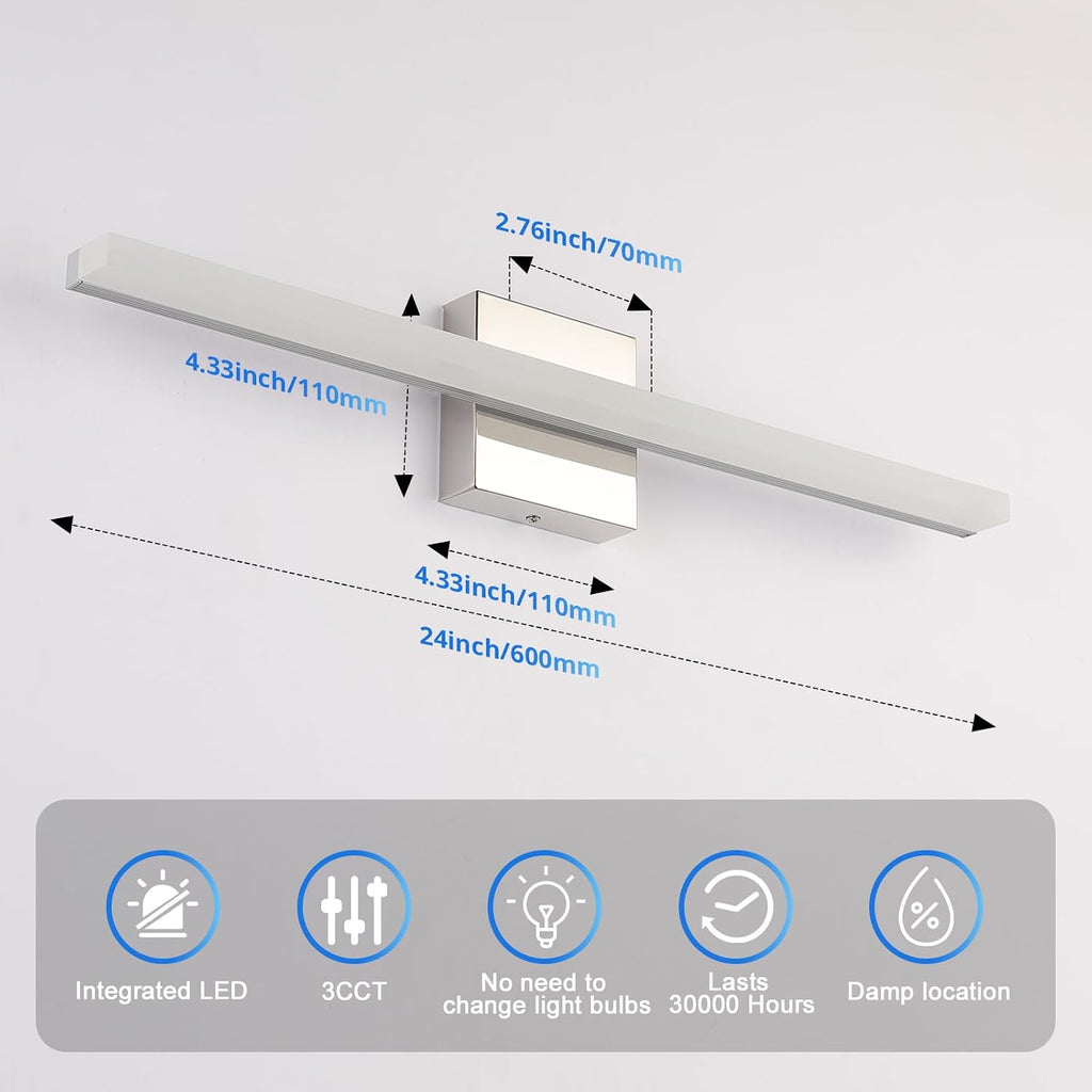 Modern Bathroom Vanity Light Fixtures, Chrome Wall Lamp above Mirror