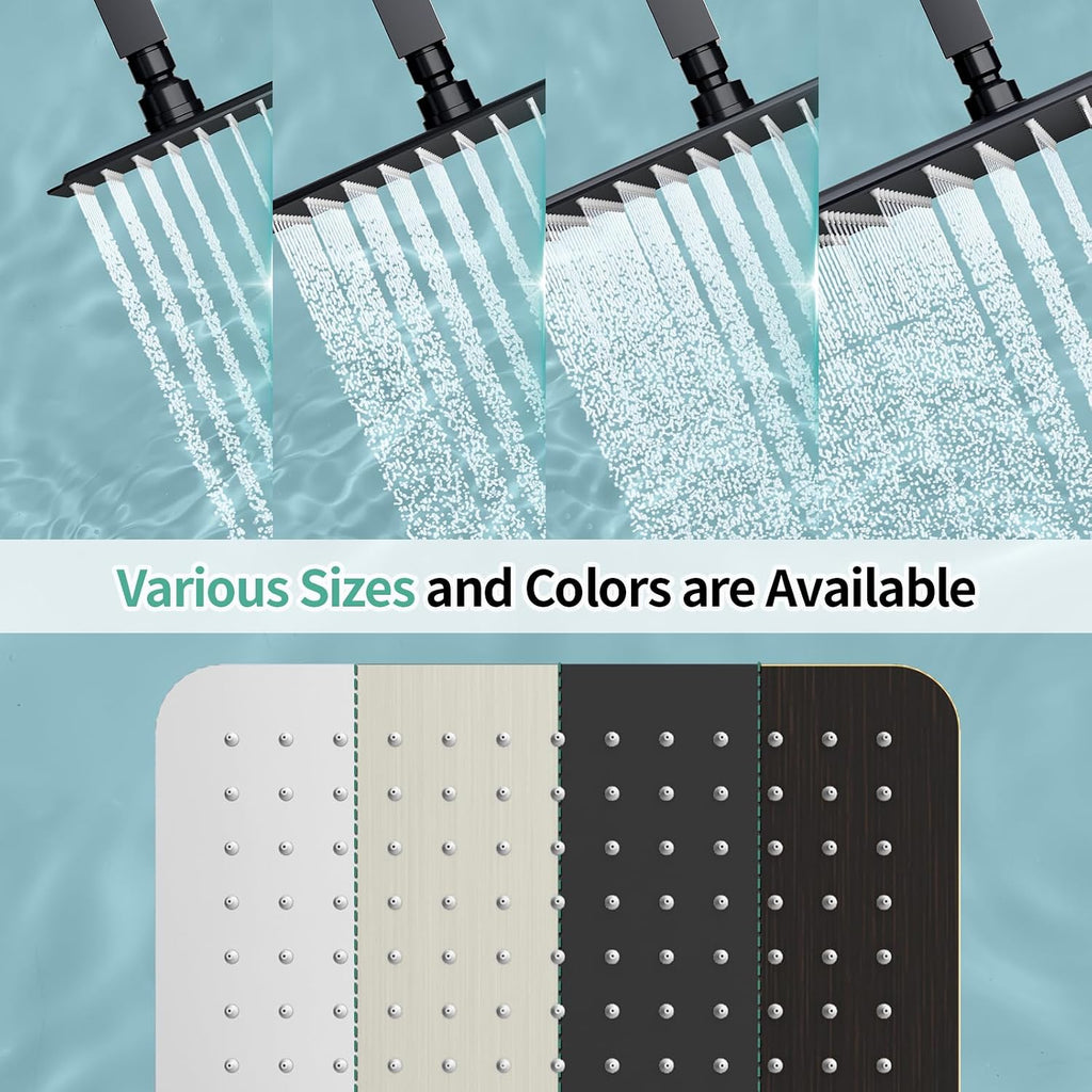 12 Inch Rain Shower Head 304 Stailess Steel Matte Black High Pressure Rainfall Showerhead Water Saving