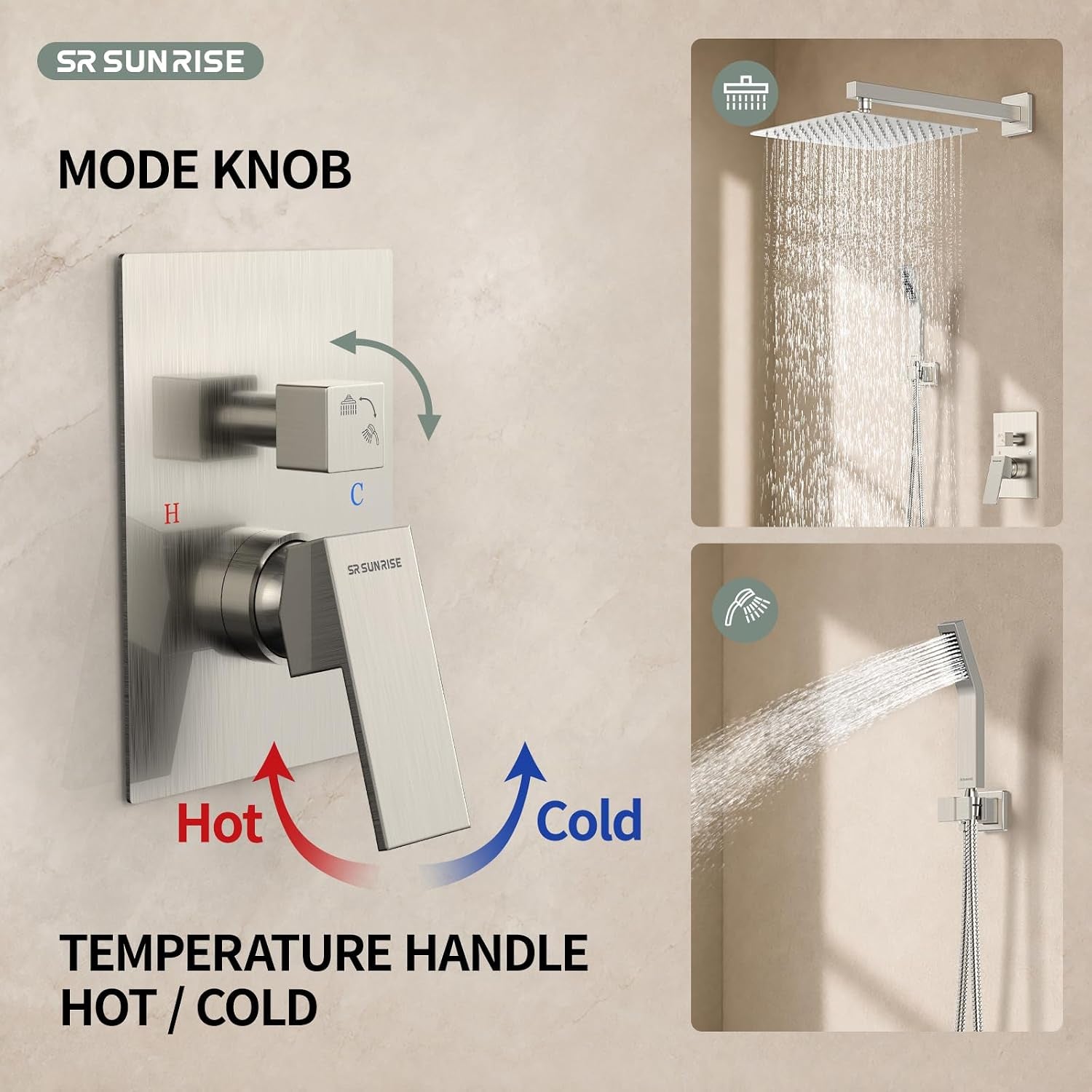 Shower Faucet Set 12-Inch Rainfall Shower Head Brushed Nickel