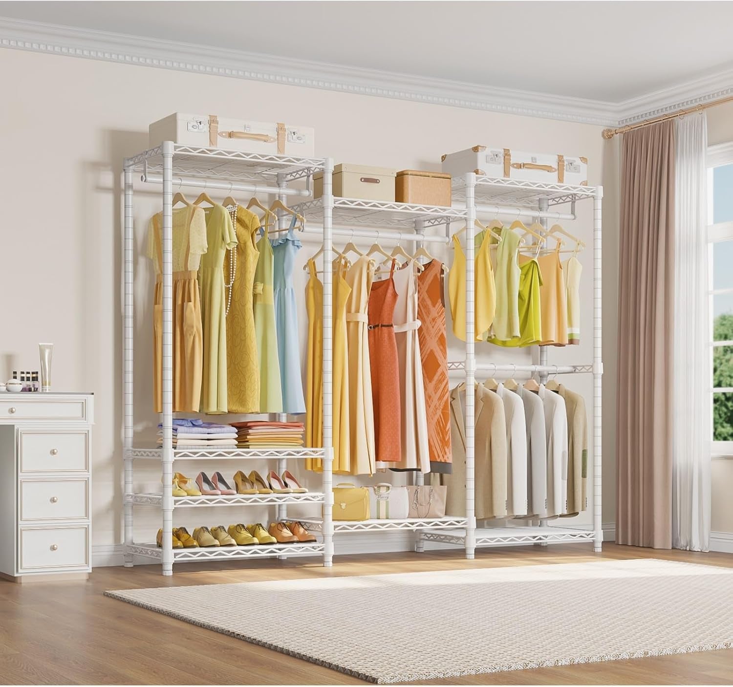 V5 Heavy Duty Clothes Rack, Freestanding Modular Closet System, White
