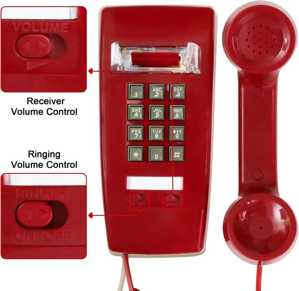 Teléfono retro de montaje en pared con timbre mecánico fuerte teléfonos vintage rojo