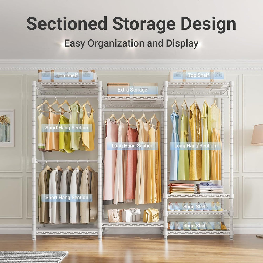 V5 Heavy Duty Clothes Rack, Freestanding Modular Closet System, White