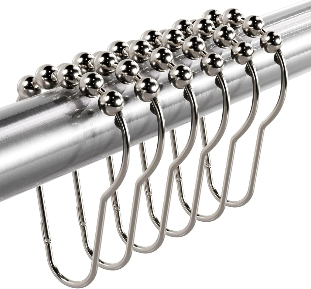 Shower Curtain Hooks Rings, Rust-Resistant Metal Shower Curtain Hooks for Bathroom Shower Rods Shower Hooks Shower Rings for Curtain - Set of 12, Nickel