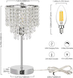 Touch Control Crystal Table Lamp with USB C+A Charging Ports, 3-Way Dimmable Bedside Touch Lamp Decorative Nightstand Lamp with Elegant Lampshade for Living Room Bedroom, B11 LED Bulb Included