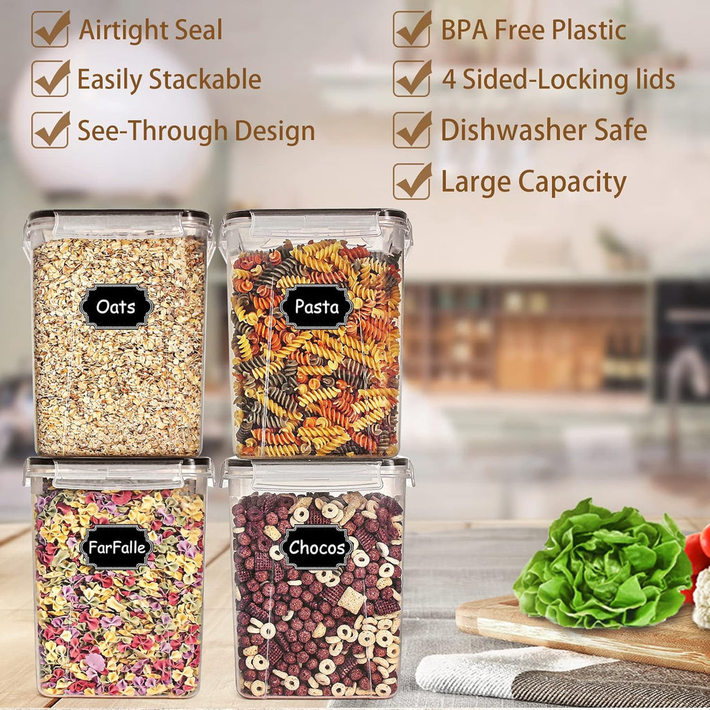 Flour Storage Containers 5.2L, 4 PCS Food Storage Containers, Black