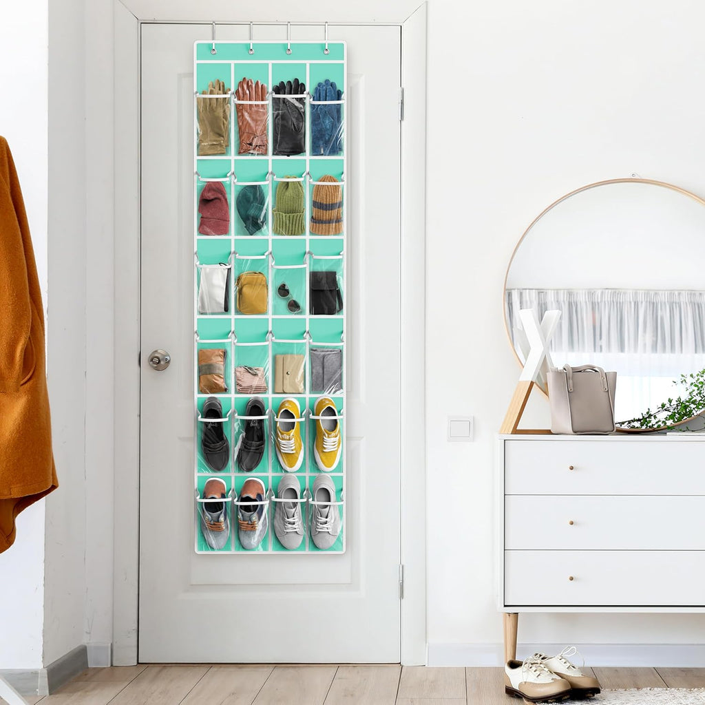 24 Pockets Clear over the Door Shoe Organizer, Turquoise