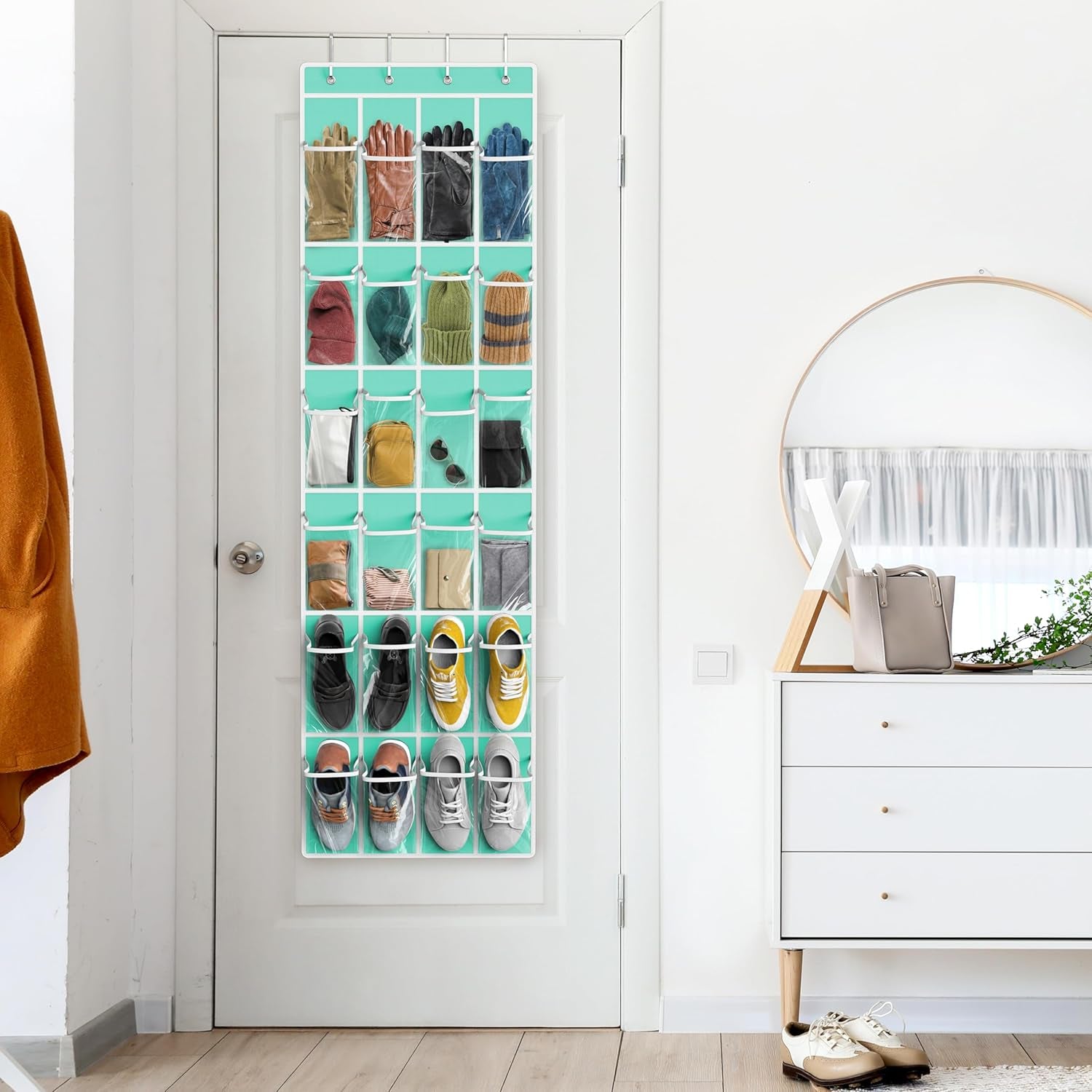 24 Pockets Clear over the Door Shoe Organizer, Turquoise
