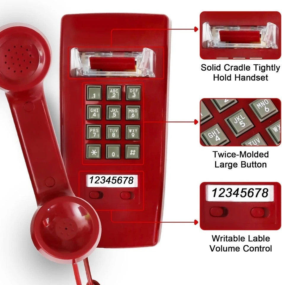 Teléfono retro de montaje en pared con timbre mecánico fuerte teléfonos vintage rojo