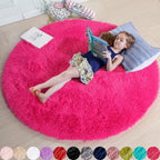 Hot Pink Plush round Circle Rug 5Ft for Girls Bedroom Playroom