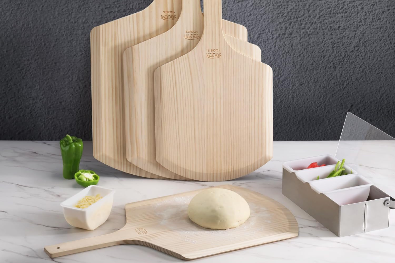 50295 Restaurant-Grade Wooden Pizza Peel, 16" L X 14" W Plate, with 8" L Wooden Handle, 24" Overall Length