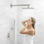 Rain Shower System Sets Faucet:  10 Inch Overhead Rainhead Shower Combo Set with Handheld and Valve-Luxury Modern Mixer Rainfall Brushed Nickel Shower Faucets Sets Complete