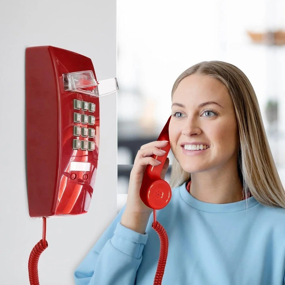 Teléfono retro de montaje en pared con timbre mecánico fuerte teléfonos vintage rojo