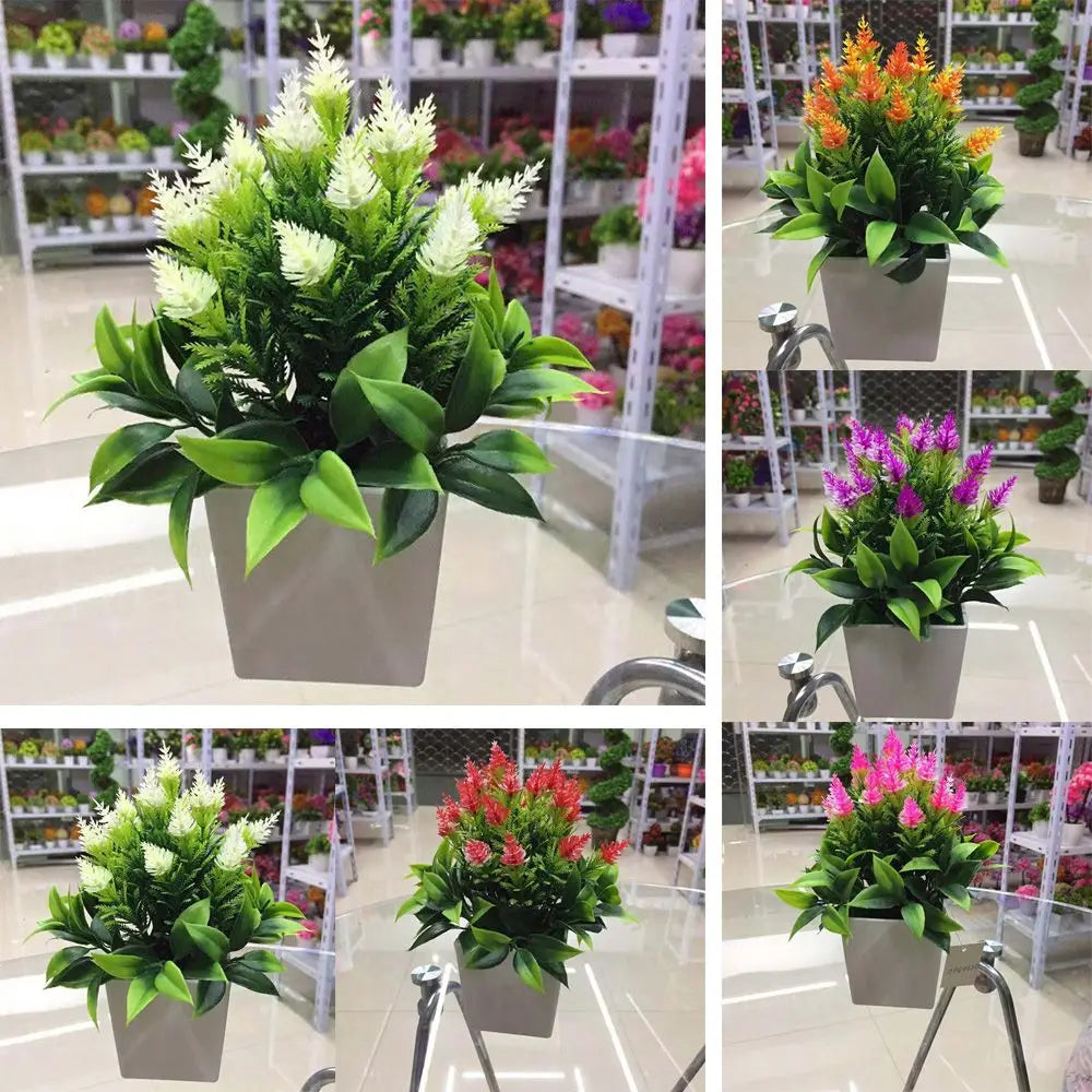 New Artificial Potted Plant with Pot Bonsai Faux Silk Flower Indoor Outdoor Home Garden Office Decoration Plants Ornements